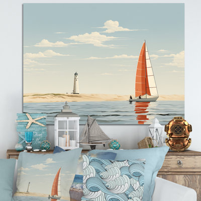 Almida " Red Sailboat at the Shore Vintage Illustration I " Color Photography Print