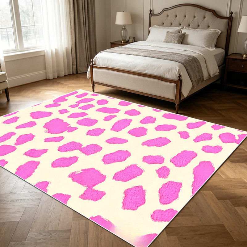 1PC Hot Pink Cream Leopard Spot Print area rugs for Living Room, Soft and Comfortable, Suitable for all seasons, easy-to-maintain, machine washable Indoor floor mat, Under Table Farmhouse suitable for dining table, bedroom, entryway, kitchen, home