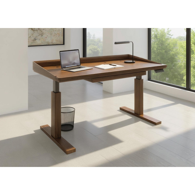 Odin Home Office Solid Wood Standing Desk, Black, 51" H x 60" W x 30" D, Natural Walnut