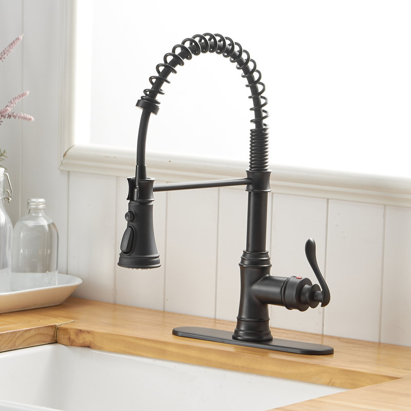 Robinet de cuisine à une poignée et douchette extractible avec douchette avancée et douchette extractible, Noir mat