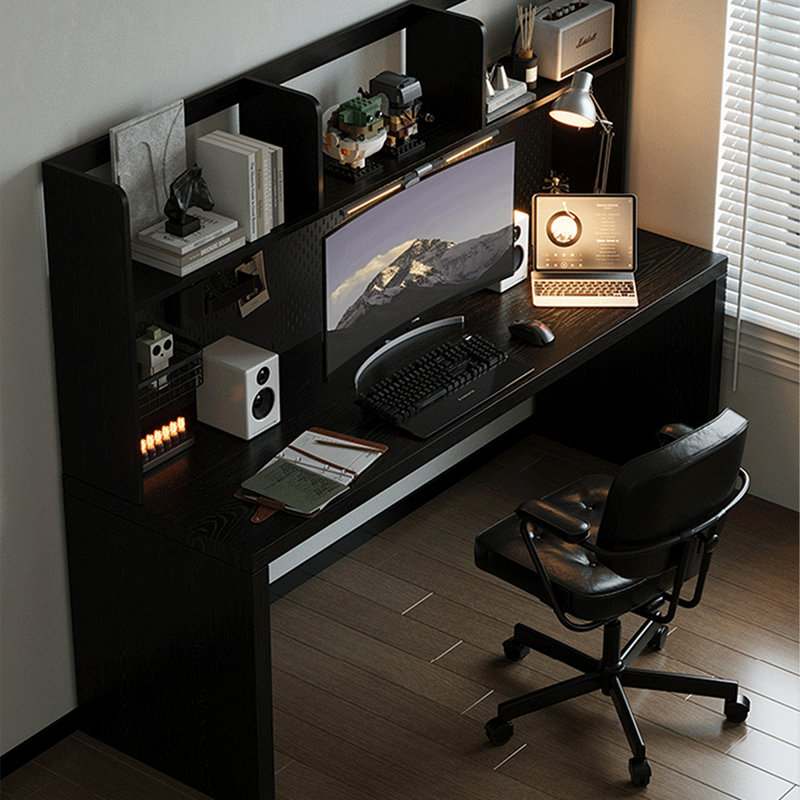 Bureau rectangulaire en bois massif noir, bureau, H 61,02 po x l 55,12 po x P 23,62 po
