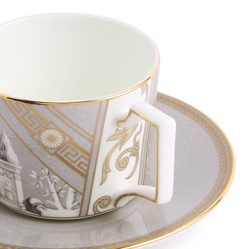 Renaissance Bone China Teacup, Gray/Gold