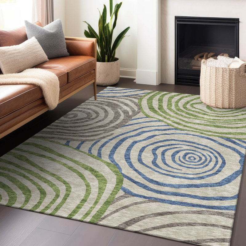 Tapis beige Prisco lavable à la machine de qualité supérieure, Rectangulaire 8 pi x 10 pi