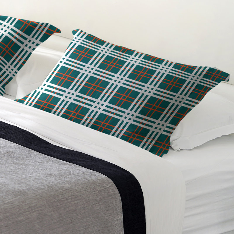 Plaid Sham Set, King, Aqua/Orange/White
