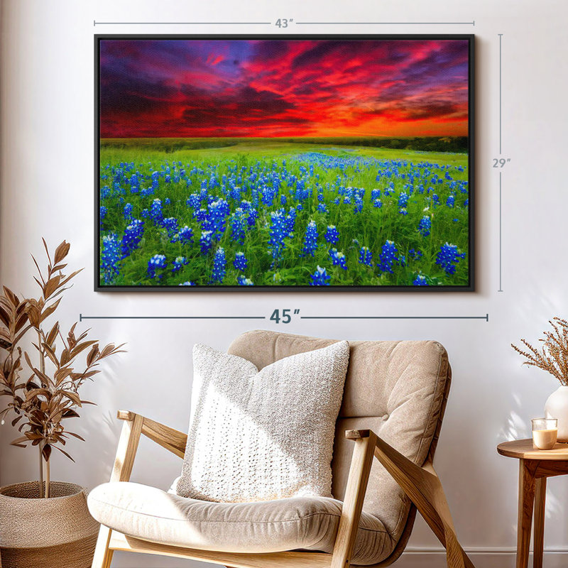 Bluebonnets At Sunset I Canvas Print, 29" H x 43" W
