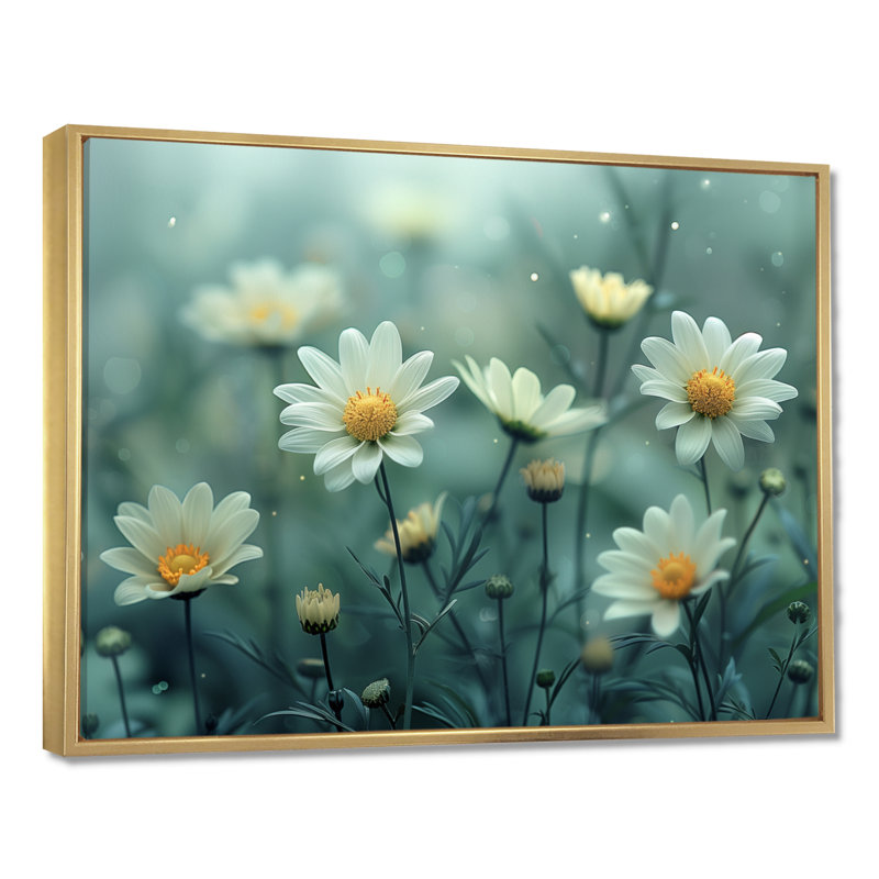 White Winter Nirvana Daisies - Daisies Wall Art, Gold Floater Framed, 34" H x 44" W x 1.5" D