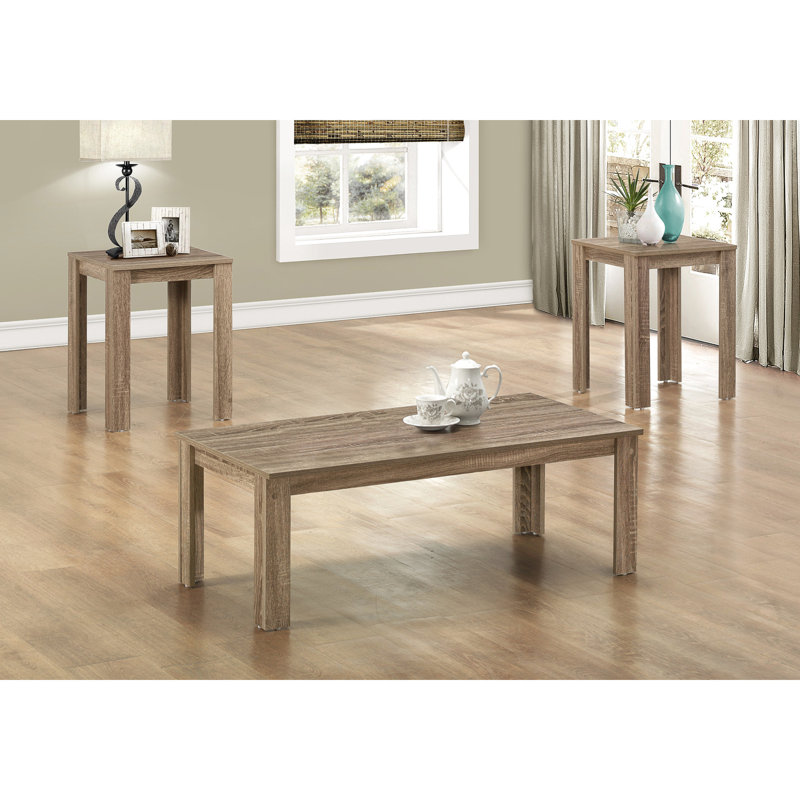 Table taupe 3 pièces dans l'espace de vie Décoration: tables basses et 2 tables de bout - 3 pièces, tables, stratifié brun, simple