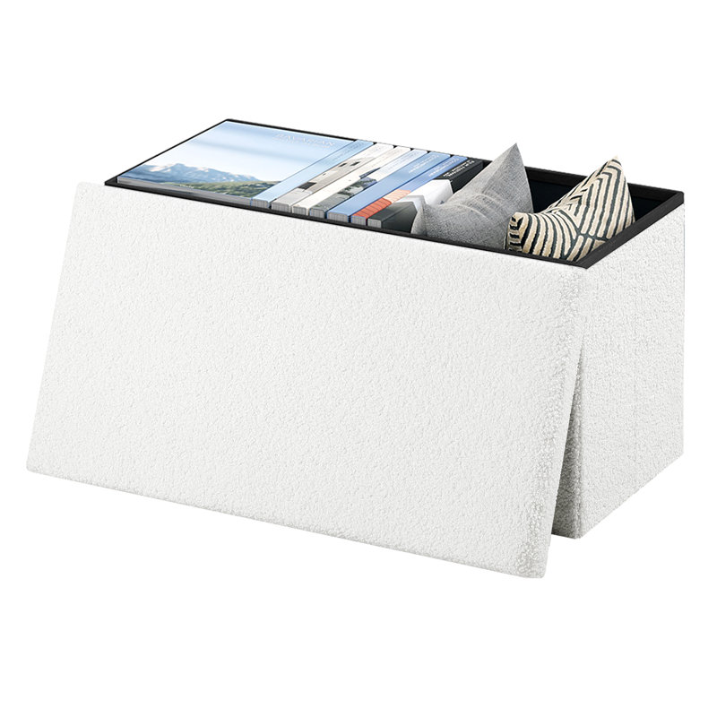 Mechel Polyester Upholstered Storage Bench, White Polyester