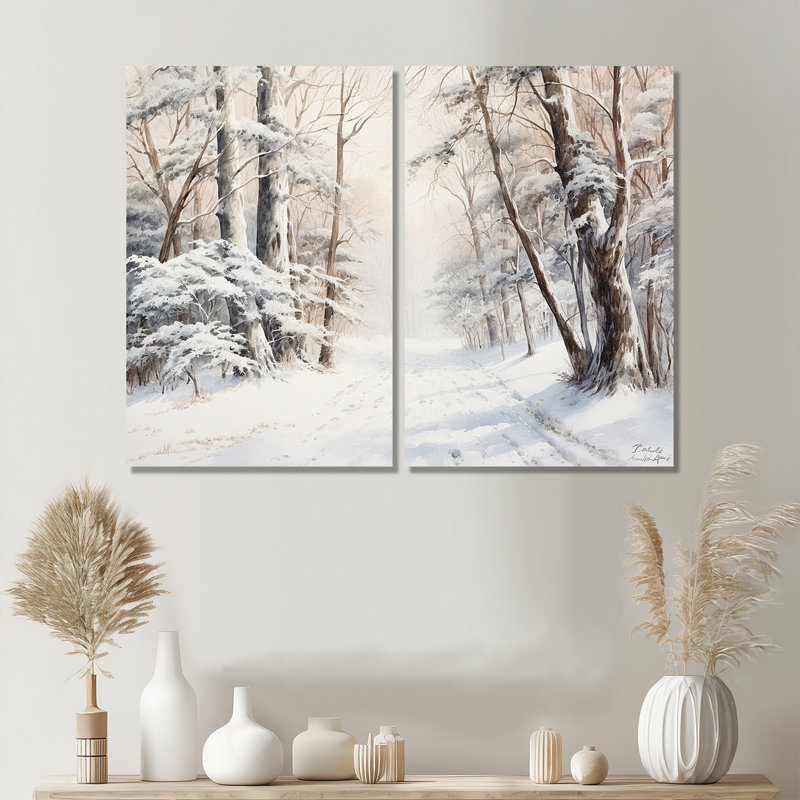 «Winter Forest Snow Charm Landscape», art mural sur toile blanc traditionnel, 36" H x 48" W, Wrapped Canvas, Does Not Apply