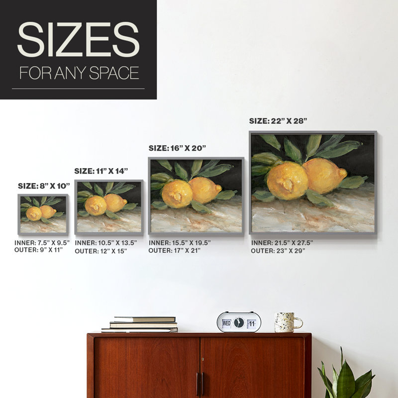 Zesty Lemons I -Framed Print - Restickable, Gray, 16" H x 20" W