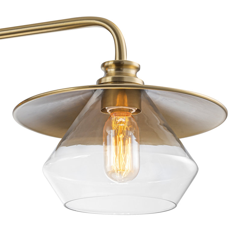 Faceted Glass Linear Pendant Light - 3-Light Gold Frame, 42'' Wide, Adjustable 19''-74'', E26 Dimmable, Kitchen Island Fixture