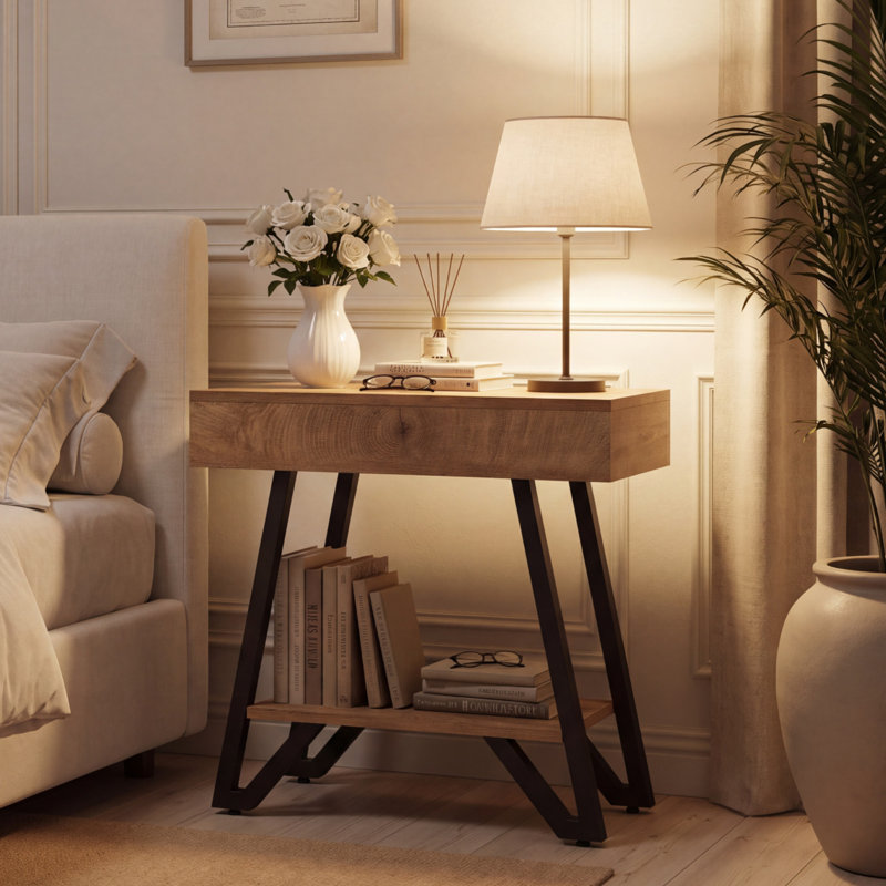 Table de chevet en métal 23,62 po, table de chevet étroite avec rangement, petite table de chevet pour la chambre à coucher, petits espaces