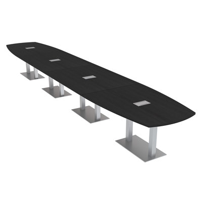 Arc-Boat Meeting Room Table With Double Metal Post Base 2 Power And Data Modules
