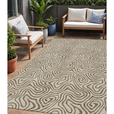 Tapis extérieur lavable abstrait beige et brun 5 pi x 8 pi