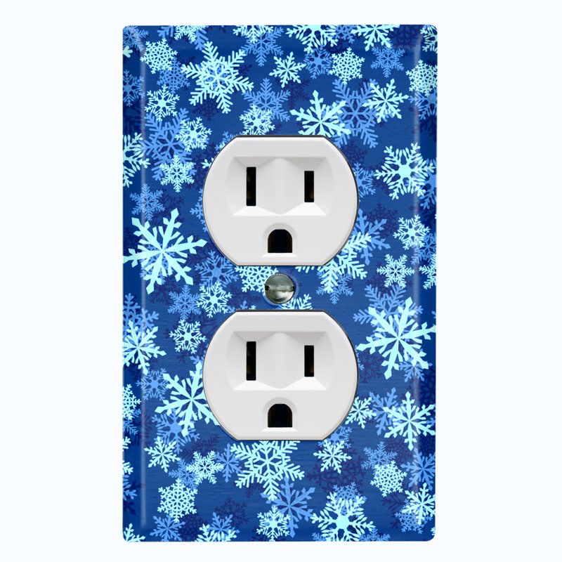 Christmas Blue Ice Snow Flakes Holiday Themed 1 - Gang Toggle Light Switch Standard Wall Plate, 4.5" H x 4.56" W x 0.15" D