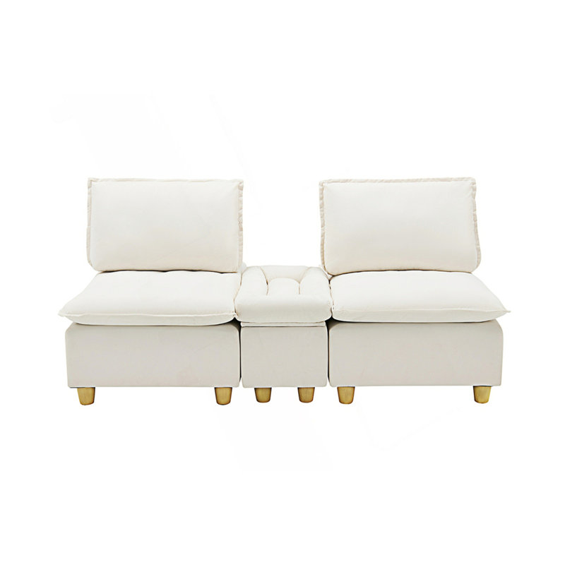 Canapé minimaliste avec porte-gobelets, dossier réglable et compartiments de rangement, Beige