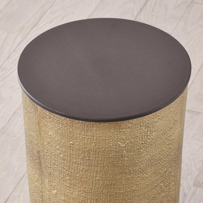 Hemp Etched Barrel Table, Antique Brass