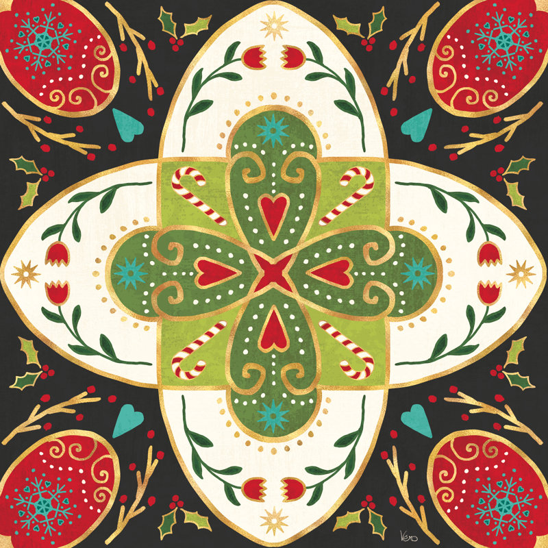 " Otomi Holiday XII Black " by Veronique Charron, No, 12"H x 12"W, Walnut Framed Print