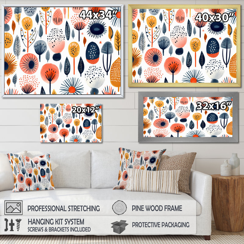 «Blue Coral Scandinave Floral Elegance II», reproduction sur toile, H 34 po x l 44 po x P 1,5 po, Cadre flottant noir