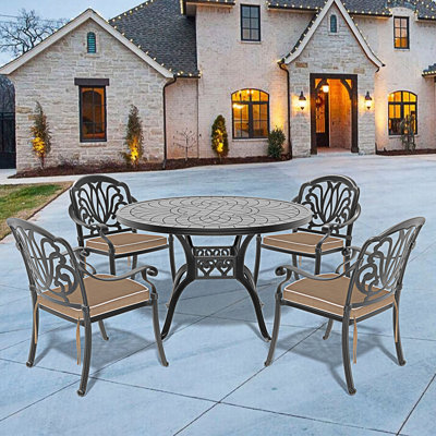 5-Piece Cast Aluminum Patio Furniture With Cushions