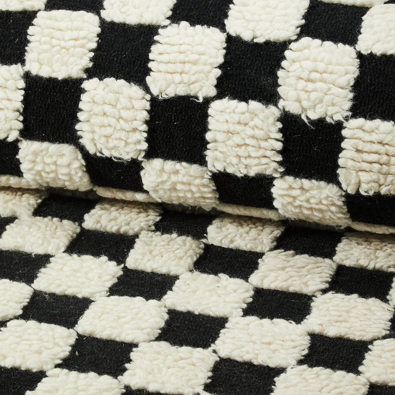 Handmade Black and White Wool Tufted Checkerboard Rug, 5' x 8'