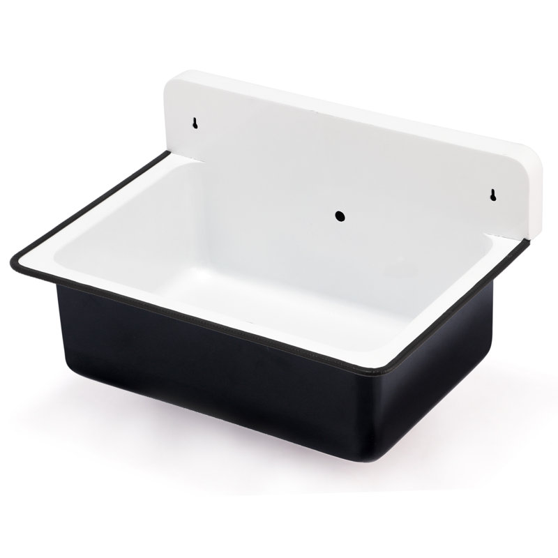 Anchor 14" Iron Rectangular Wall Mount Bathroom Sink with Overflow, Black/White