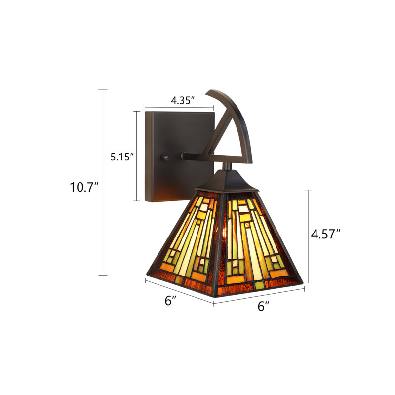Firman Mission Tiffany-Style 1-Light Black Finish Wall Sconce 6" Shade, Brown/Cream
