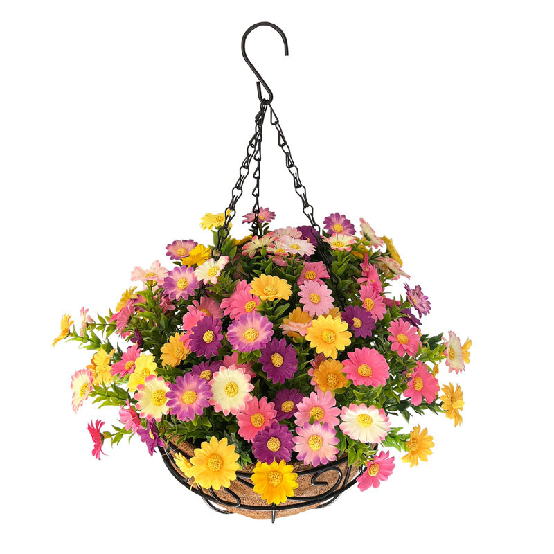 Fleurs artificielles suspendues dans un panier, Multicolore