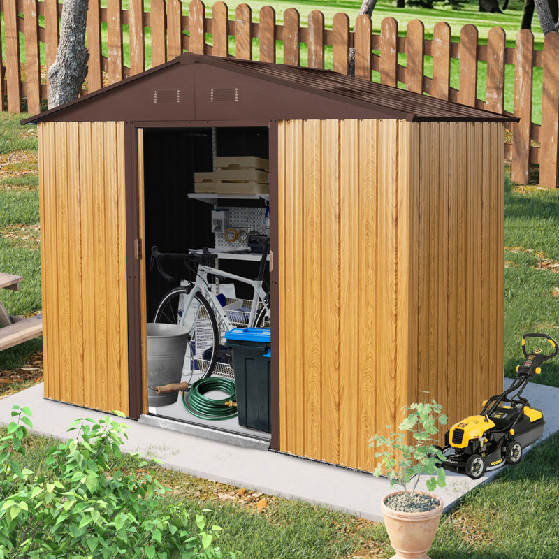 8Ft X 4Ft Metal Storage Shed With Air Flow Function - Coffee For Backyard Weather- Patio Area, Coffee