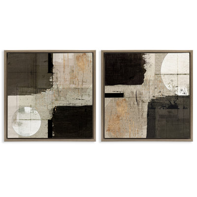 Ensemble de 2 toiles flottantes abstraites aux tons neutres et aux tons neutres, design par Susan Jill