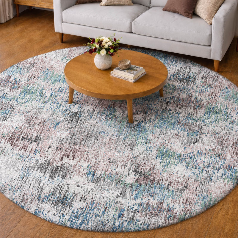 Tapis à poil long de qualité supérieure lavable à la machine ADS66, Multi, Rond 8 pi