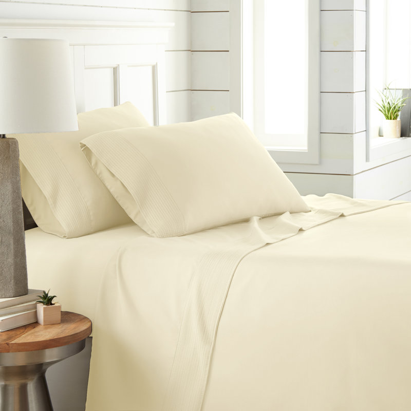 Southshore Fine Linens Vilano Extra Deep Pocket Pleated Sheet Set, Double-Brushed Microfiber 21-Inch Deep Pocket Sheets with Pleated Hem, 2 Pillowcases, King, Cream