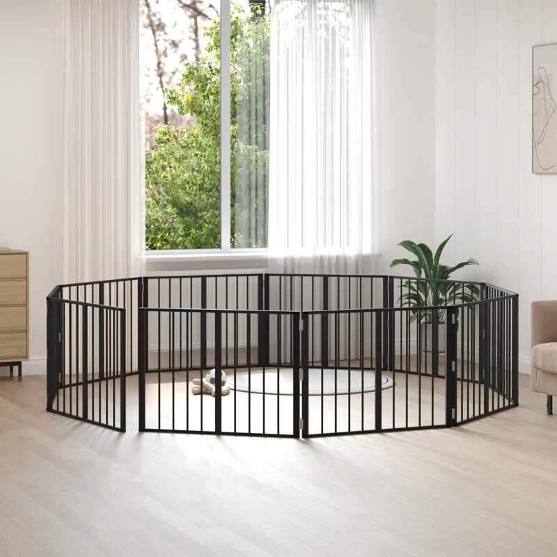  Dog Gate Black Galvanised Steel Enclosure Indoor Pen Minimalist Pet, 100cm H x 200.5cm W x 34cm D, Black