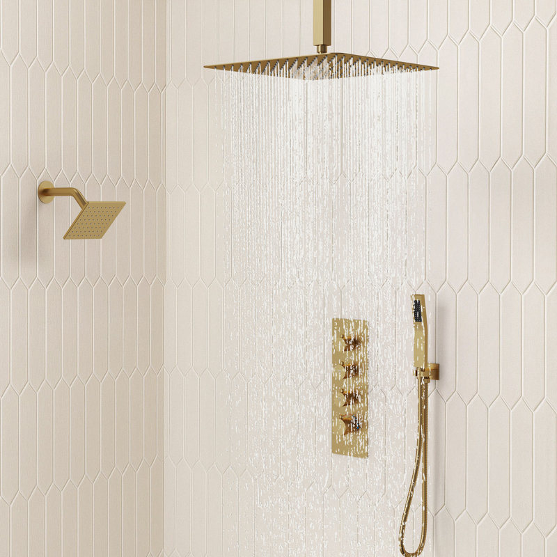 Système de robinet de douche thermostatique, pomme de douche à double effet de pluie haute pression au plafond avec valve brute