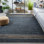 Tapis beige / bleu en cuir / coton tissé à la main Rider