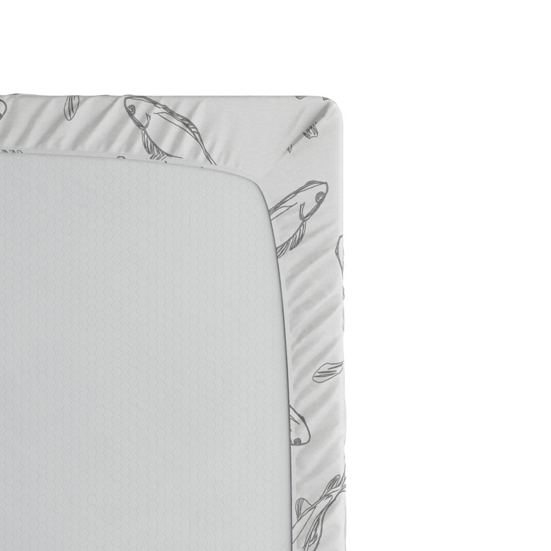 Microfiber Fitted Sheet, Twin Fitted Sheet, Light Gray Fish