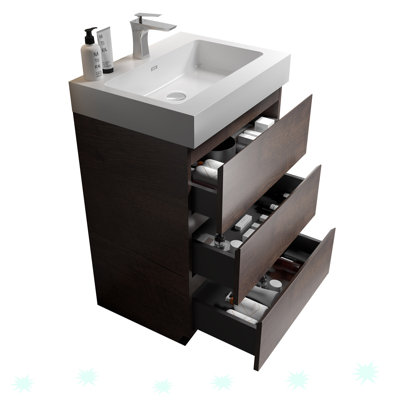 Meuble-lavabo sur pied simple 24,19 po avec plateau en bois manufacturé Davorin