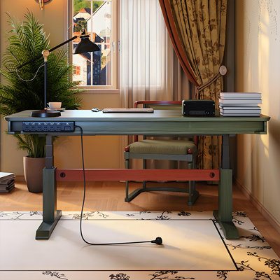 62.99"Green Solid Wood Height-Adjustable Desk