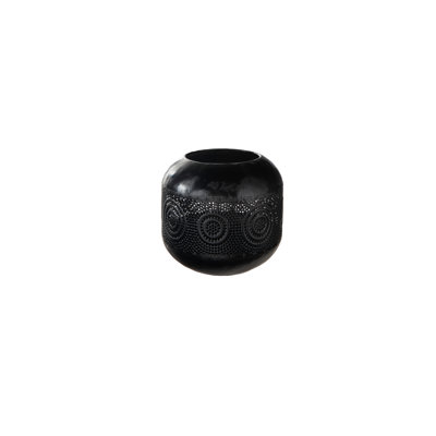 Metal Round Candle Holder Antique Finish Black-5.50"H