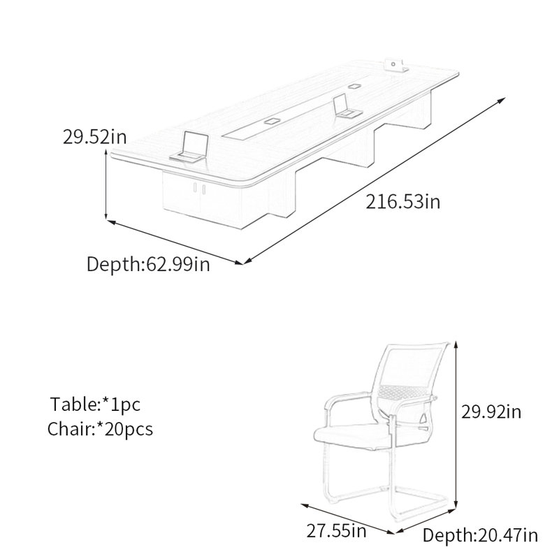 Table de conférence moderne et minimaliste avec rangement