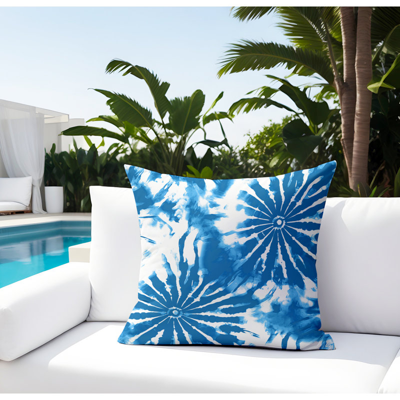 Lorcan Outdoor Reversible Throw Pillow, 19"H x 19"W, Turquoise/White