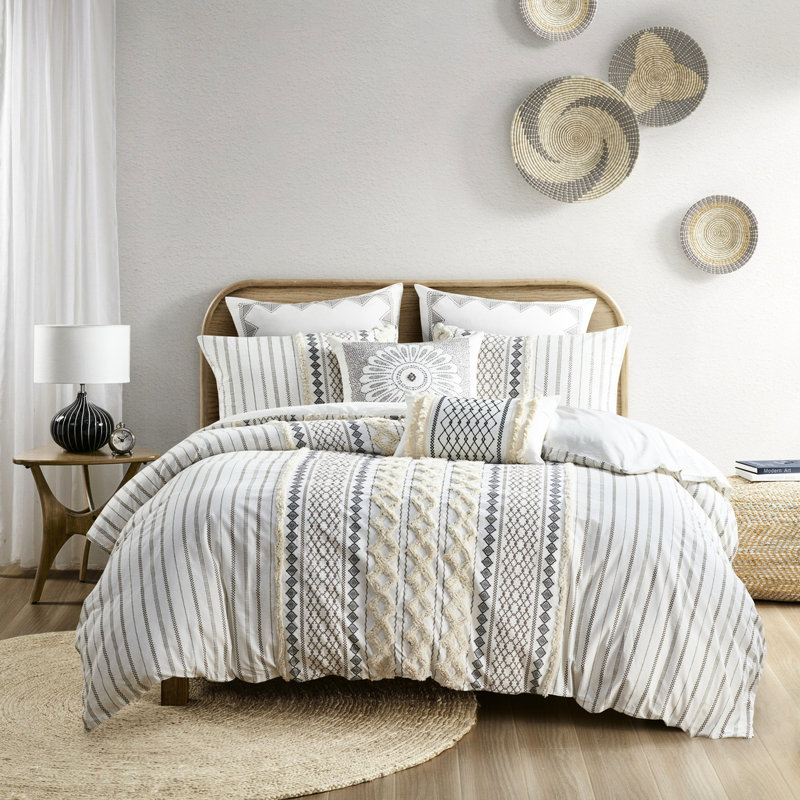 Housse de couette multicolore 100% coton avec chenille - pour le charme, fermeture à boutons, literie chaude lavable à la machine