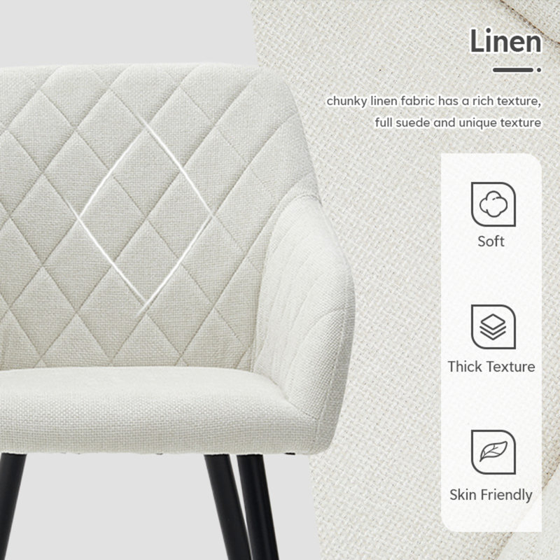 46cm H Linen Upholstered Metal Armchair, Beige
