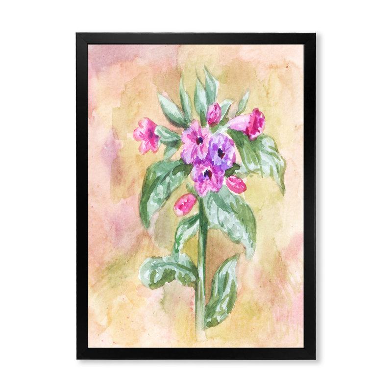 Fleur de lungwort rétro - œuvre d'art traditionnelle sur toile, H 20 po x l 12 po x P 1,5 po