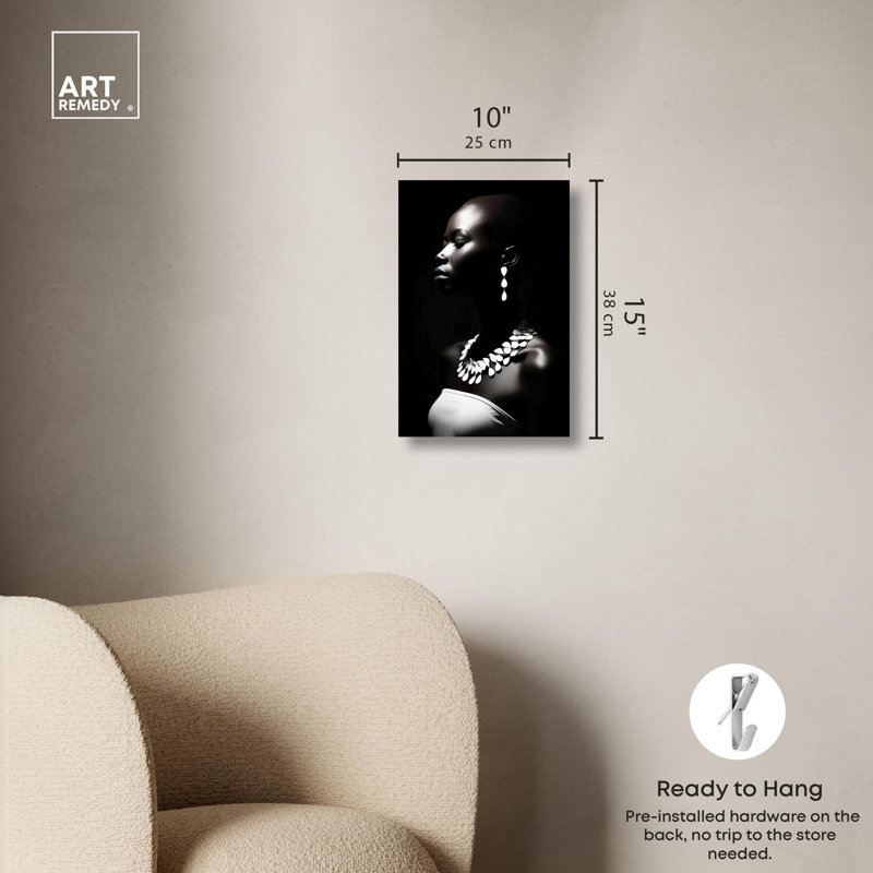 Black and White Chiaroscuro Canvas Portrait with Jewelry
