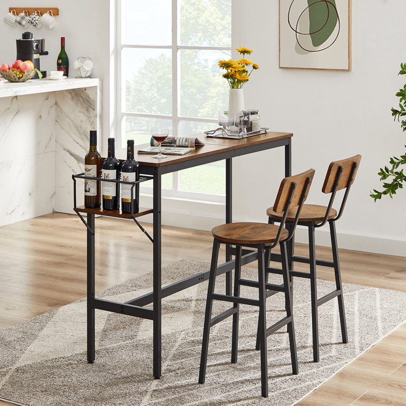 Ensemble de table de bar avec support à bouteilles de vin brun rustique