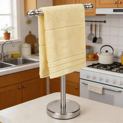 Porte-serviettes autoportant en forme de T pour salle de bain et cuisine, porte-serviettes en acier inoxydable avec finition nickel brossé, installation sans perceuse, organisateur de comptoir peu encombrant