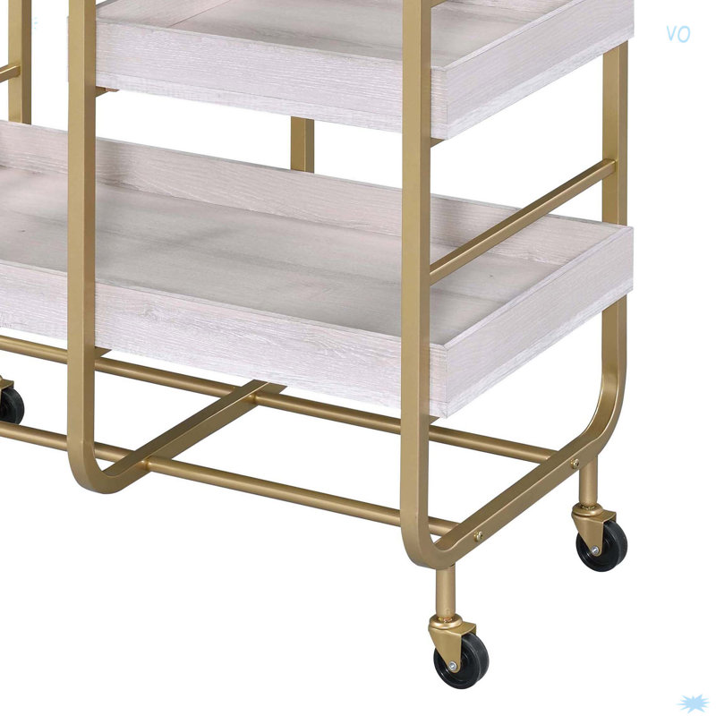 Serving Cart With 3 Adjustable Trays, Gold/White