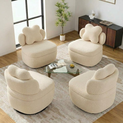 Fauteuil pivotant à 360°, fauteuil en velours, canapé ergonomique une place avec dossier en forme de cœur et compartiment de rangement dissimulé, fauteuil lounge pour salon, chambre ou chambre d'enfant, 136 kg, brun, ensemble de 4