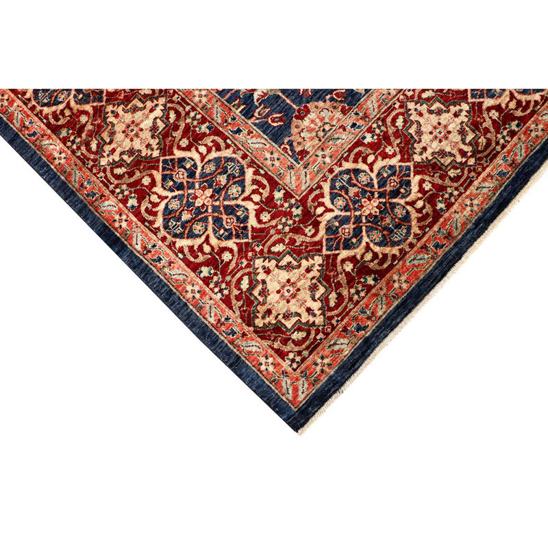 Tapis unique noué à la main bleu / rouge / beige de haute qualité